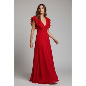 Altar’d State Red Ruffle Maxi Dress Small Formal Evening Gown Lace Up Back S